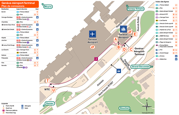 Plan des arrêts de bus à l'aéroport - Site des tpg